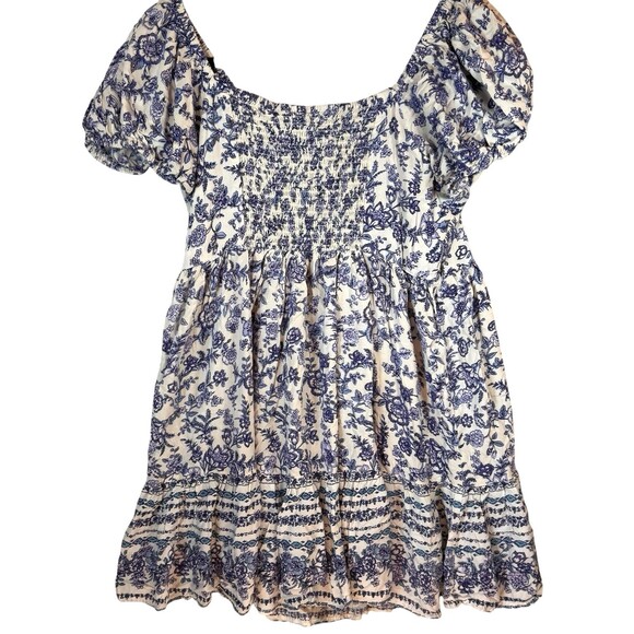 Angie Dress Large Short Sleeve Blue Floral Baby Doll Cottagecore Travel Mini - Picture 2 of 10